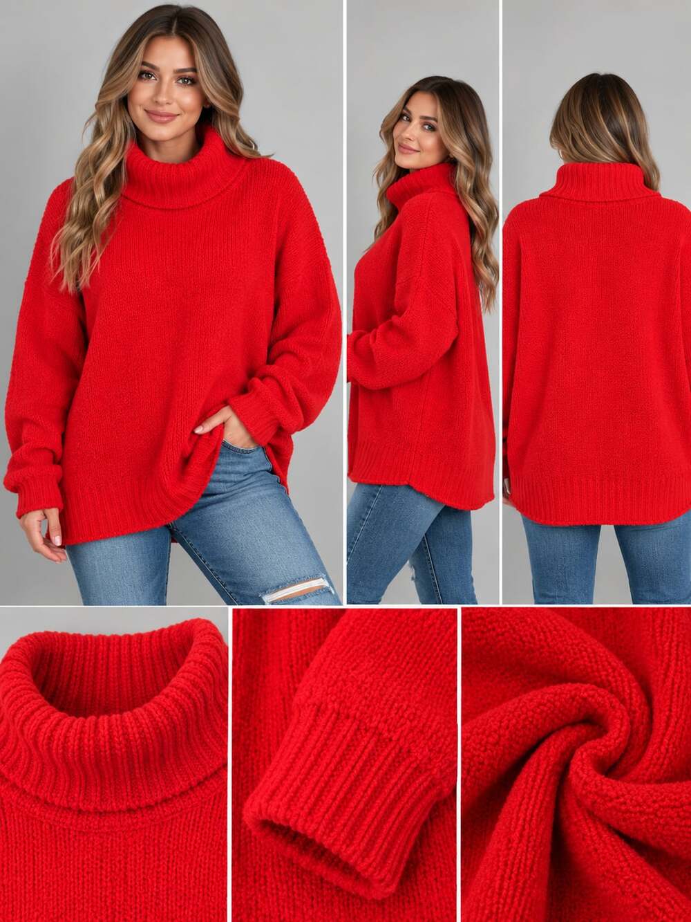 Moon & Madison Red Ribbed Turtleneck Sweater Size S